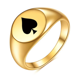 Anillo ovalado liso de 12 mm, as de picas, acero de titanio, regalo de joyería de moda unisex - Product Image 1