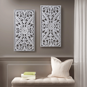 Carved Wood 2-piece <b>Wall</b> <b>Decor</b> Set Distressed Floral Design for Living Room Bedroom - Product Image 1