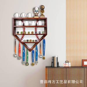 Estante de madera transfronterizo para almacenamiento de béisbol, organizador de béisbol para pared, colgador de medallas, expositor de recuerdos de béisbol - Product Image 4