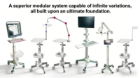 Chariot informatique médical intégré Meden M1 Compact, structure peu encombrante, doté de roulettes professionnelles à roulement fluide et d'un verrouillage sécurisé