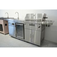 Cuisine extérieure tout-en-un avec barbecue, évier, réfrigérateur et roues (acier inoxydable et refroidissement R600a)