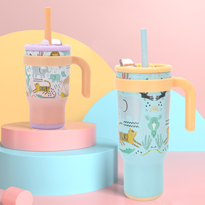 2025 New 14oz Kids Tumbler With Handle Insulated Stainless Steel <b>Mug</b> With Lid And Silicone Straw <b>Double</b> <b>Wall</b> Vacuum Sippy Cup - Product Image 4