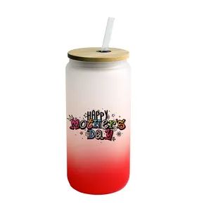 wholesale custom art prints sublimation colored glass can matt glass cups with lid