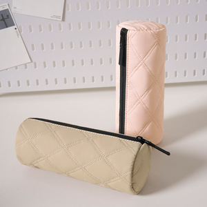 Beilian Quilted Pencil Case Large Capacity Zipper Closure School Office Stationery Storage Bag Khaki Green Pink Black - Product Image 4