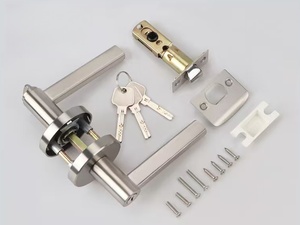 Gagang Pintu Silinder Pengunci 3 Titik Bahan Satin Stainless Steel Warna Silver Brushed, <span class=keywords><strong>Set</strong></span> Kenop Pintu Privasi Bulat dengan Lapisan Tahan Lama dan Kunci Putar - Product Image 1