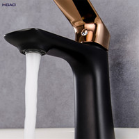 Keran Wastafel Keramik Kontemporer Model Air Terjun Satu Lubang Warna Hitam Rose Gold Kuningan dengan 1 Tuas dan Katup Meteran 5