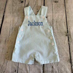 Venta al por mayor bebé niño verano Seersucker Jonjon mameluco personalizado nombre bordado Niño pequeño sin mangas Shortall niño ropa <span class=keywords><strong>2025</strong></span> - Product Image 1