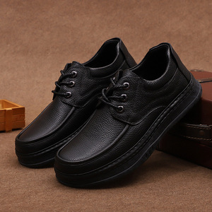 Chaussures bateau en cuir véritable noir à lacets, bout rond, respirantes, décontractées pour hommes, été - Product Image 1
