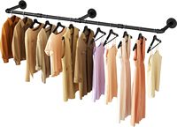 Porte-vêtements industriel vintage en tuyau de fonte de 72,5 pouces avec crochets et rails durables pour cuisine, salle de bain, buanderie
