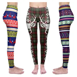 santa pantalones de yoga Suppliers-Customized Chrismas legging Fitness Leggings Printing holiday Santa yoga pants