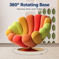 Fauteuil pivotant moderne et artistique avec accents de pétales de fleurs, coloré arc-en-ciel, en velours doux et pieds en métal