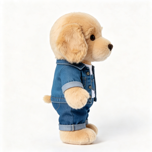 Adorable Fluffy Golden Dog Plush Doll Cute <strong>Puppy</strong> Stuffed Toy Dressed in Denim Jacket and White T-shirt Dog Plush Toy - Product Image 3
