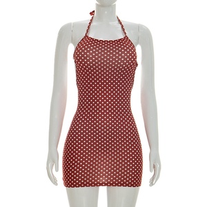Z0020-summer Abito Corto Sexy da Donna con Stampa <span class=keywords><strong>a</strong></span> <span class=keywords><strong>Pois</strong></span>, Senza Maniche, Scollo all'Americana, Schiena Scoperta e Allacciatura sul Retro, Vestibilità Aderente sui Fianchi - Product Image 5