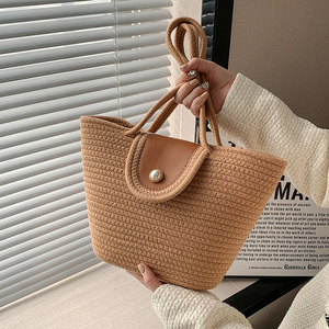 Sac fourre-tout grande capacité, sac de plage, sac tissé style coréen, sac à main tissé de niche pour femme, sac cabas décontracté, sac à porter sous le bras - Product Image 2