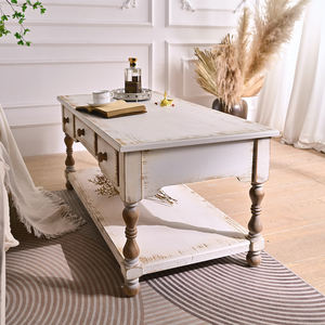 Table basse extensible en bois massif de style européen moderne INNOVA Home, couleur blanche, tiroirs, montage facile - Product Image 5