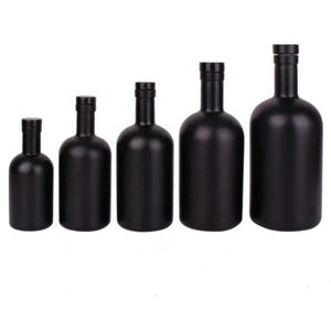 Botella de Vidrio Negro Mate para Vodka, Whisky, Brandy, Vino y Licores, 500ml 750ml, Tapón de Corcho, Forma Cilíndrica, para Aceite de Oliva, con Serigrafía - Product Image 3