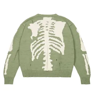 Unisex Overs ize Loose Skeleton Knochen druck High Street Damage Hole Vintage Strick pullover