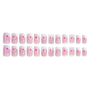 Europäische und amerikanische quadratische French-Nägel mit vollständiger Abdeckung, glänzendes Rosenpulver, Blütenblatt-Nagelkunst, süßer Ins-Stil, zum Aufkleben - Product Image 5