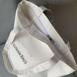 Bolsa de compras de lona de algodón blanca personalizada, de gran capacidad, con cremallera y bolsa interior, muy vendida. - Product Image 6