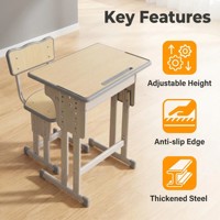 Ensemble table et chaise d'étudiant réglables en hauteur, mobilier moderne pour salle de classe et atelier, directement de l'usine, avec crochet métallique