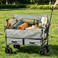 Chariot de camping pliable mini, chariot de pique-nique et de courses, chariot à roulettes pivotantes en métal durable et résistant à la rouille