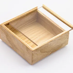JUNJI木制铅笔盒，带亚克力盖木制保心盒婴儿贺卡结婚木材礼盒