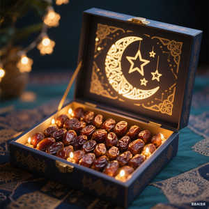 Caja de dátiles de lujo de primera calidad, caja de regalo elegante de lámina dorada de 10x10x3 pulgadas para Ramadán y boda, laminación brillante para embalaje de <span class=keywords><strong>sushi</strong></span> - Product Image 2