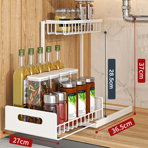 ชั้นวางเครื่องเทศแบบตั้ง2ชั้นรูปตัวแอลชั้นวางของสำหรับจัดเก็บใต้ซิงค์ของแบบยืนชั้นเก็บเครื่องปรุงรสสองชั้น - Product Image 2