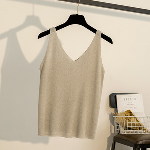 Camiseta de Tirantes Finos Brillante de Punto Ligero para Mujer, Top de Moda - Product Image 3