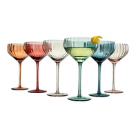 Verre à Martini Rayé – Design Rétro Luxe Léger, Rayures Verticales Colorées, Côtelé Dense, Fait Main, Écologique, Idéal pour les Fêtes