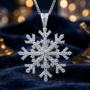 Collar con Colgante de Copo de Nieve con Diamantes Redondos de Corte Brillante, Plata 925 con Baño de Rodio, Joyería Unisex de Lujo, Cadena de Serpiente - Product Image 2