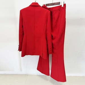 OUDINA Nouveau Blazer à un bouton rouge à fleurs 3D, pantalon décontracté, ensemble deux pièces pour le bureau, costume formel pour femmes - Product Image 6