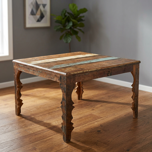 Muebles de Comedor Industriales y Vintage, Mesa de Comedor Cuadrada Plegable de Madera Maciza Reciclada India, Ideal para Apartamentos - Product Image 2