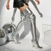Bottes élastiques rouges pour femmes, au-dessus du genou, talons aiguilles dorés de luxe, talons très hauts, chaussures de soirée longues, bottes sexy