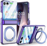 Coque de téléphone en PC rigide transparente avec électroplaqué et support 360° pour Samsung Galaxy Z Flip 8 7 6 avec charnière