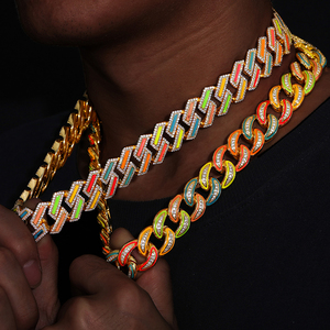 Collar de cadena de eslabones cubanos de <span class=keywords><strong>Miami</strong></span>, joyería de fiesta de rapero de Hip Hop de 18mm, chapado en oro, latón, 5A, CZ, Diamante brillante en la oscuridad - Product Image 3