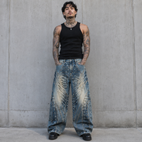 Jeans baggy de luxe de haute qualité, design tendance, coupe large, bleu camouflage, effet usé, style Y2K, pour hommes