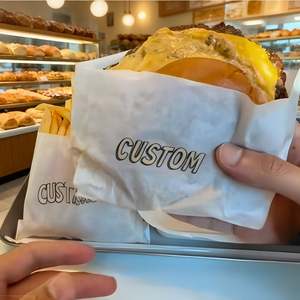 Sacs en papier sulfurisé personnalisés avec logo imprimé, résistants à l'huile, pour aliments, biscuits, sandwichs, pizzas, lait, sushis, gelées, impression numérique - Product Image 2