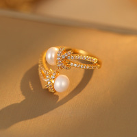 Bague de luxe Advanced Sense avec perle d'eau douce naturelle Micro-Incrusté de zirconium Corde de chanvre à la mode Ouvert Super Flash All-Match