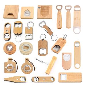 Sacacorchos de madera personalizado de fábrica para botellas de cerveza, regalo de boda, bar, fiesta, promoción, publicidad, abridor con mango de madera, llavero - Product Image 1