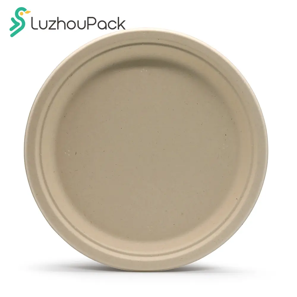 Customizable 10 Inches Greaseproof and Support Up to 200 Centigrade Eco Friendly Biodegradable Bagasse Pizza Paper Plate