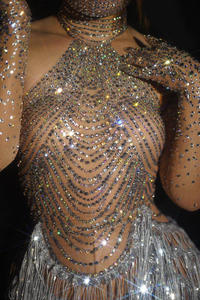 <span class=keywords><strong>Robe</strong></span> Sexy scintillante en strass, à franges, <span class=keywords><strong>robe</strong></span> en maille transparente, tenue de <span class=keywords><strong>bal</strong></span>, de fête d'anniversaire pour femmes, costume de chanteur - Product Image 3