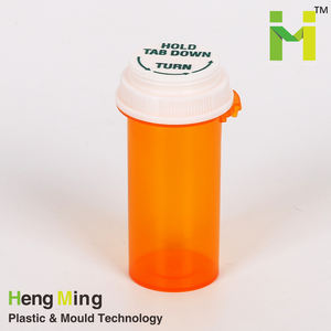 Push Tab Flesjes Oranje Fles Injectie Flacon Kindveilige Containers Custom Pillen Duim Klik Flessen - Product Image 5