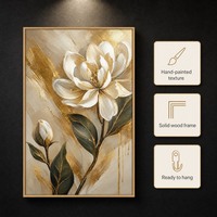 SEQIAO Peinture à l'huile sur toile de luxe faite à la main, motif floral et feuillage contemporain, impression numérique 6 couleurs, encadrée, décoration murale, cadeau pour la maison