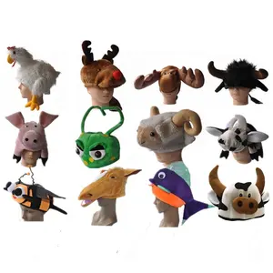 Custom Halloween Carnival Party Costume Accessories Novelty Animal Hat Cow Rooster Kangaroo Horse Bee Pig Head Hat