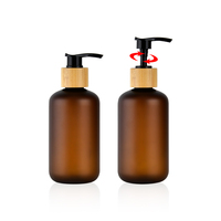 Emballage de lotion cosmétique de luxe Bouteille à pompe en plastique PET pour gel douche shampooing avec bouchon en bambou 60ml 120ml 250ml 500ml