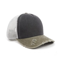 Chuangpei personnalisable 5 panneaux été maille camion chapeau en détresse lavé Denim décontracté adulte brodé drapeau américain Logo