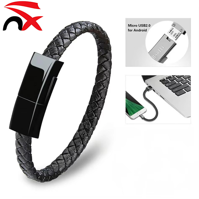 Leather Braided Bracelet Data Charger Bracelet for Phone for Type C Cable Charger Bracelet Custom logo
