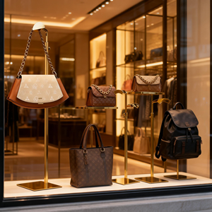 Expositor y Soporte para Bolsos AURORA Clásico de Acero Inoxidable con Altura Ajustable para Uso en Supermercados (Venta al Por Mayor) - Product Image 1