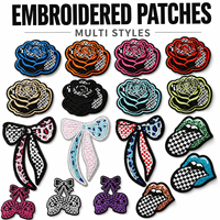 Patch brodé personnalisé motif rose, nœud et lèvres, thermocollant pour vêtements, sacs, chapeaux, vente en gros